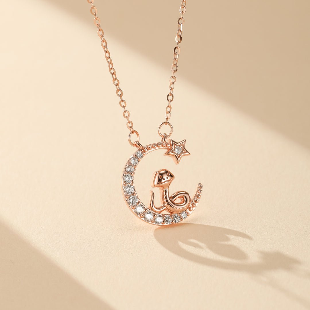 Collier Croissant de Lune Serpent Étoile Zircon - Biloria