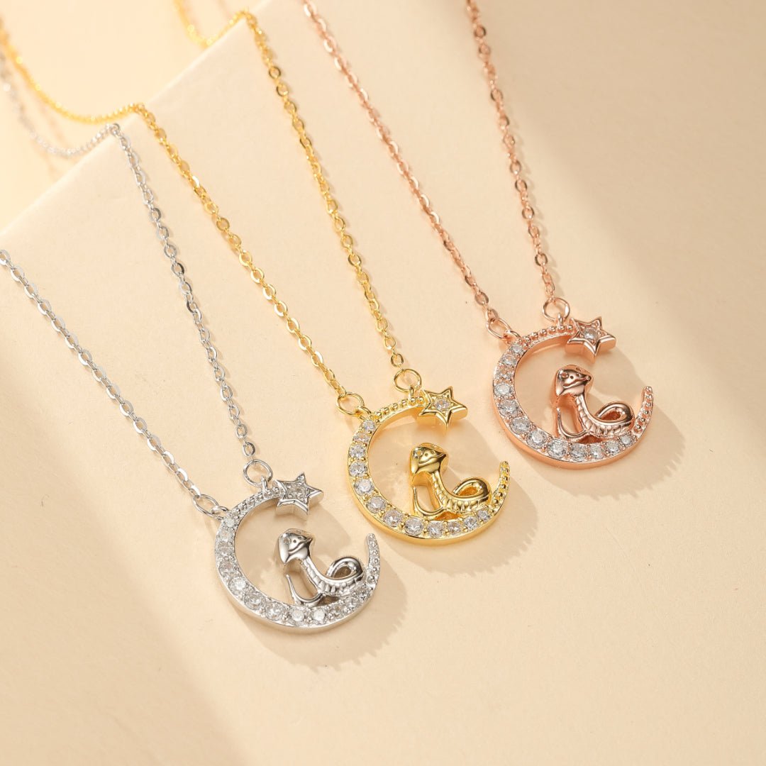 Collier Croissant de Lune Serpent Étoile Zircon - Biloria