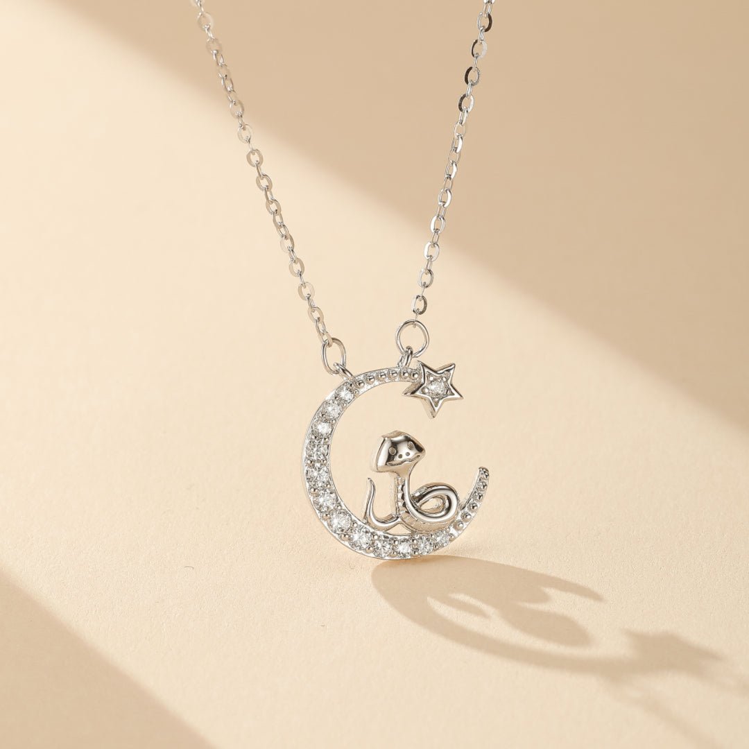 Collier Croissant de Lune Serpent Étoile Zircon - Biloria