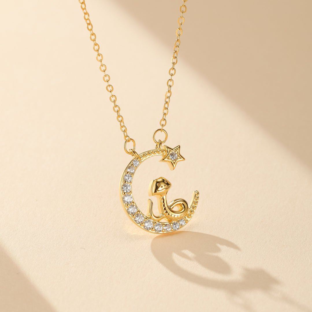 Collier Croissant de Lune Serpent Étoile Zircon - Biloria