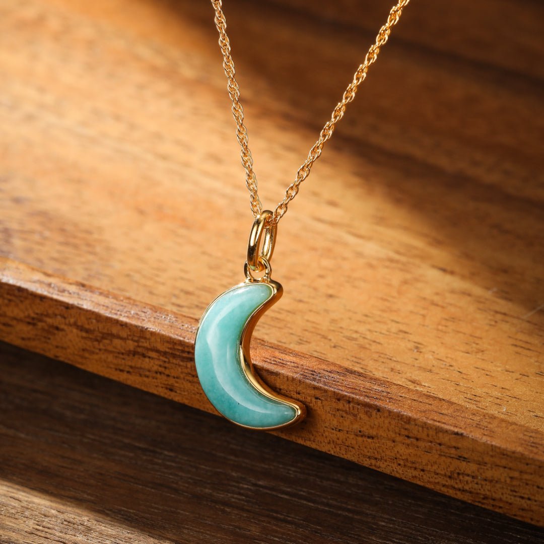 Collier Croissant Lune Amazonite Argent Plaqué Or - Biloria