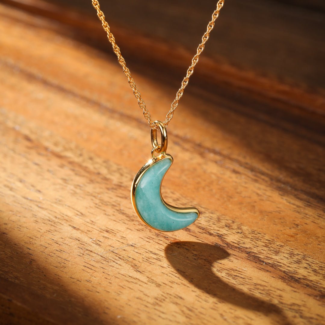 Collier Croissant Lune Amazonite Argent Plaqué Or - Biloria