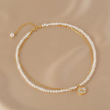 Collier double chaîne Perle d'Eau Douce Rose Argent plaqué Or - Biloria