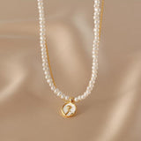 Collier double chaîne Perle d'Eau Douce Rose Argent plaqué Or - Biloria