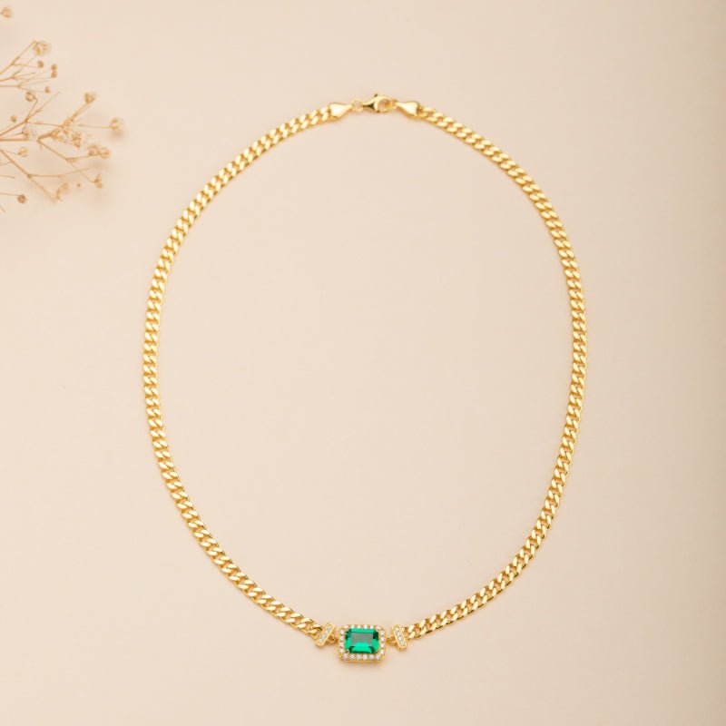 Collier Émeraude Diadème Royal, Argent Plaqué Or – Cadeau Spirituel - Biloria