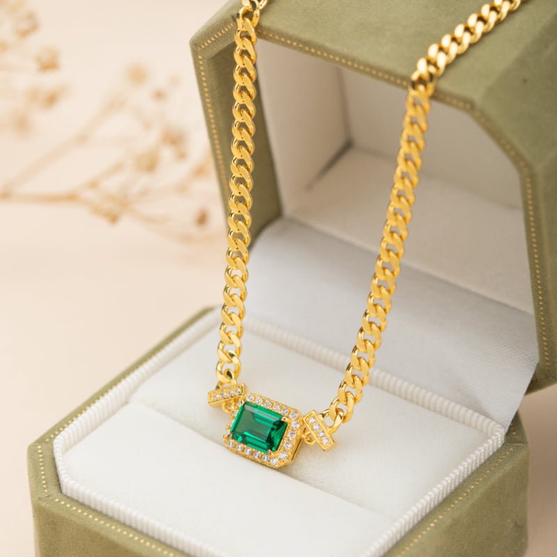 Collier Émeraude Diadème Royal, Argent Plaqué Or – Cadeau Spirituel - Biloria