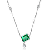 Collier Émeraude et Zircon en Argent Plaqué Platine - Biloria