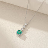 Collier Émeraude Zircon Argent Plaqué Platine – Bijou Tendance Bureau - Biloria