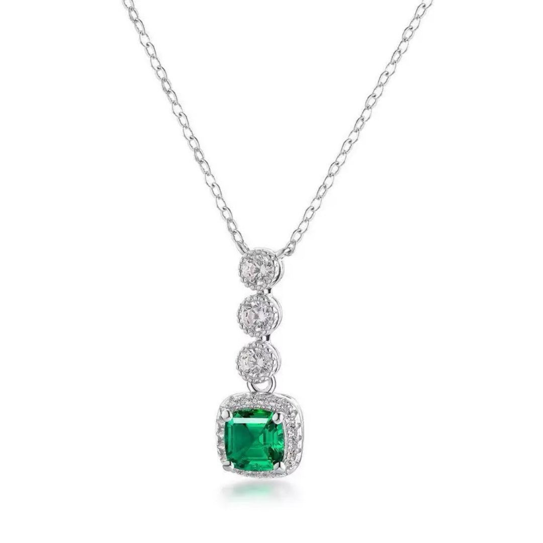 Collier Émeraude Zircon Argent Plaqué Platine – Bijou Tendance Bureau - Biloria