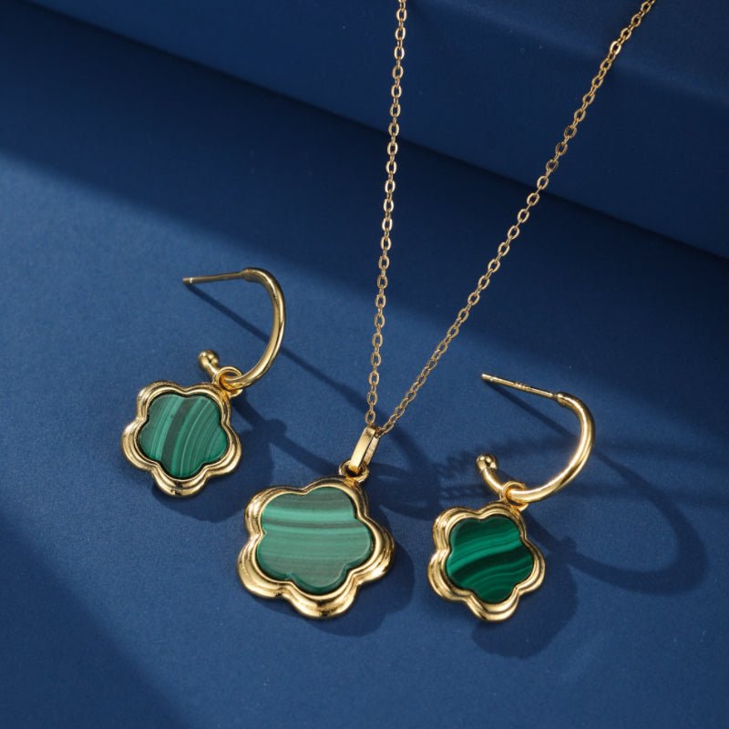 Collier en Malachite Étoile Fleur Argent Plaqué Or - Biloria