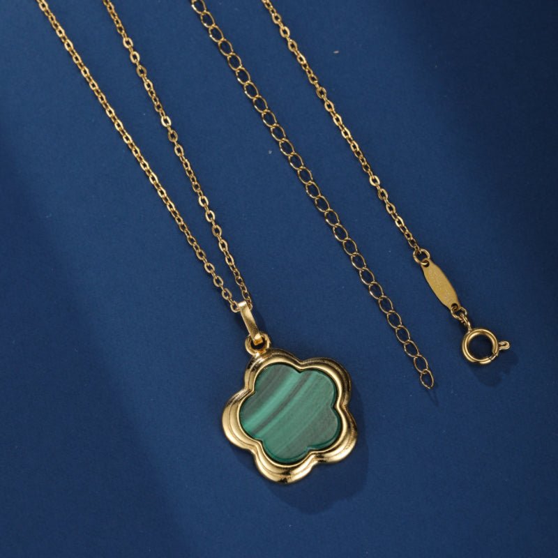 Collier en Malachite Étoile Fleur Argent Plaqué Or - Biloria