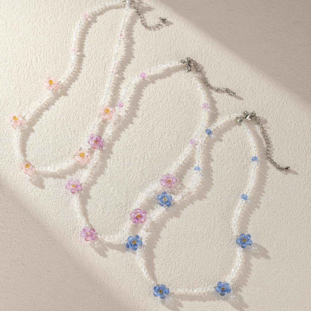 Collier Enfant Fleur de Cristal Rose Bleu Violet - Biloria