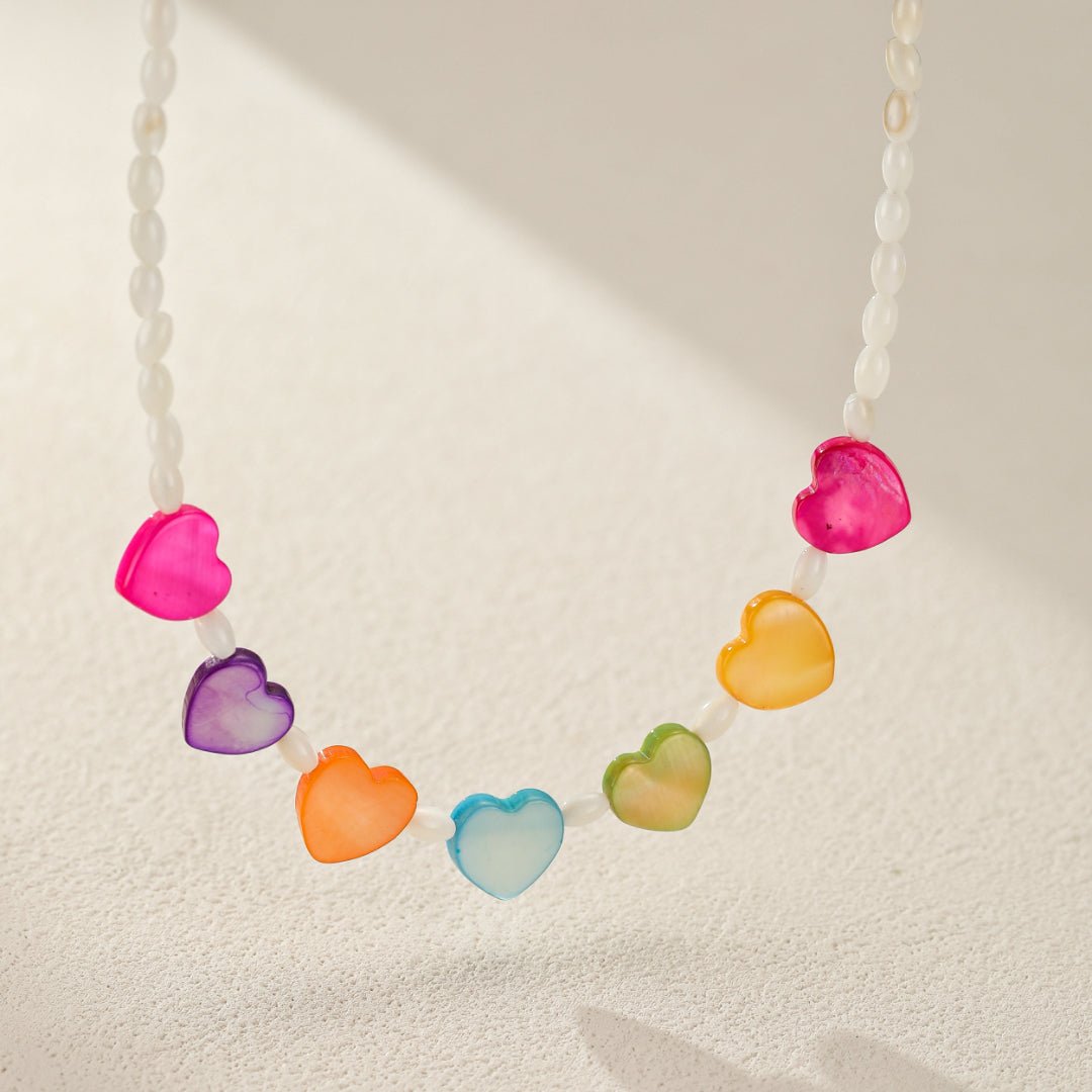 Collier Enfant Nacre Cœurs Arc-en-Ciel - Biloria