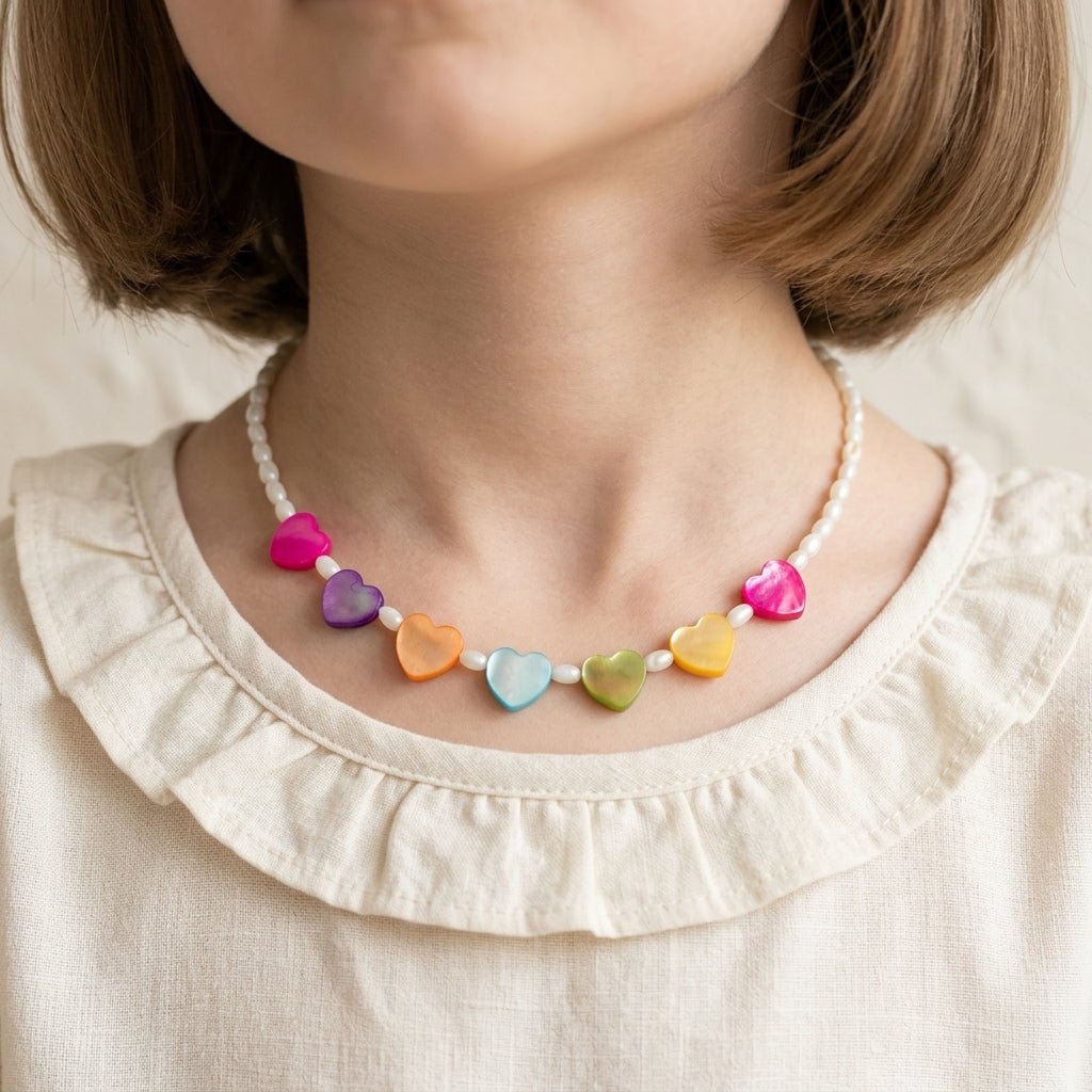 Collier Enfant Nacre Cœurs Arc-en-Ciel - Biloria