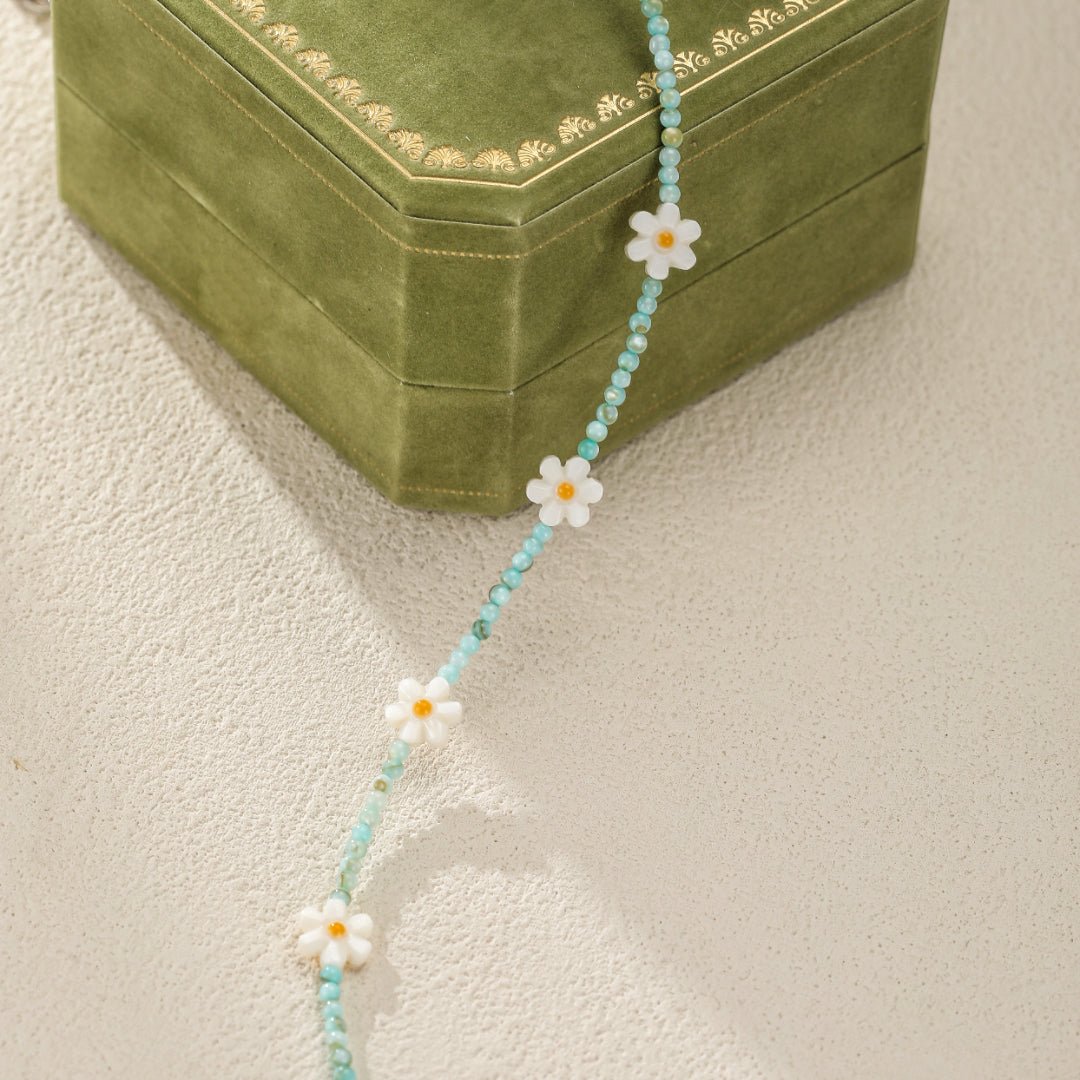 Collier Enfant Nacre Marguerites Perles Bleues - Biloria