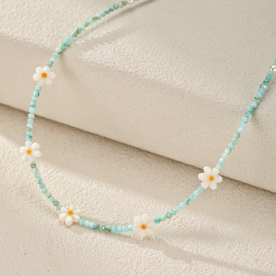 Collier Enfant Nacre Marguerites Perles Bleues - Biloria
