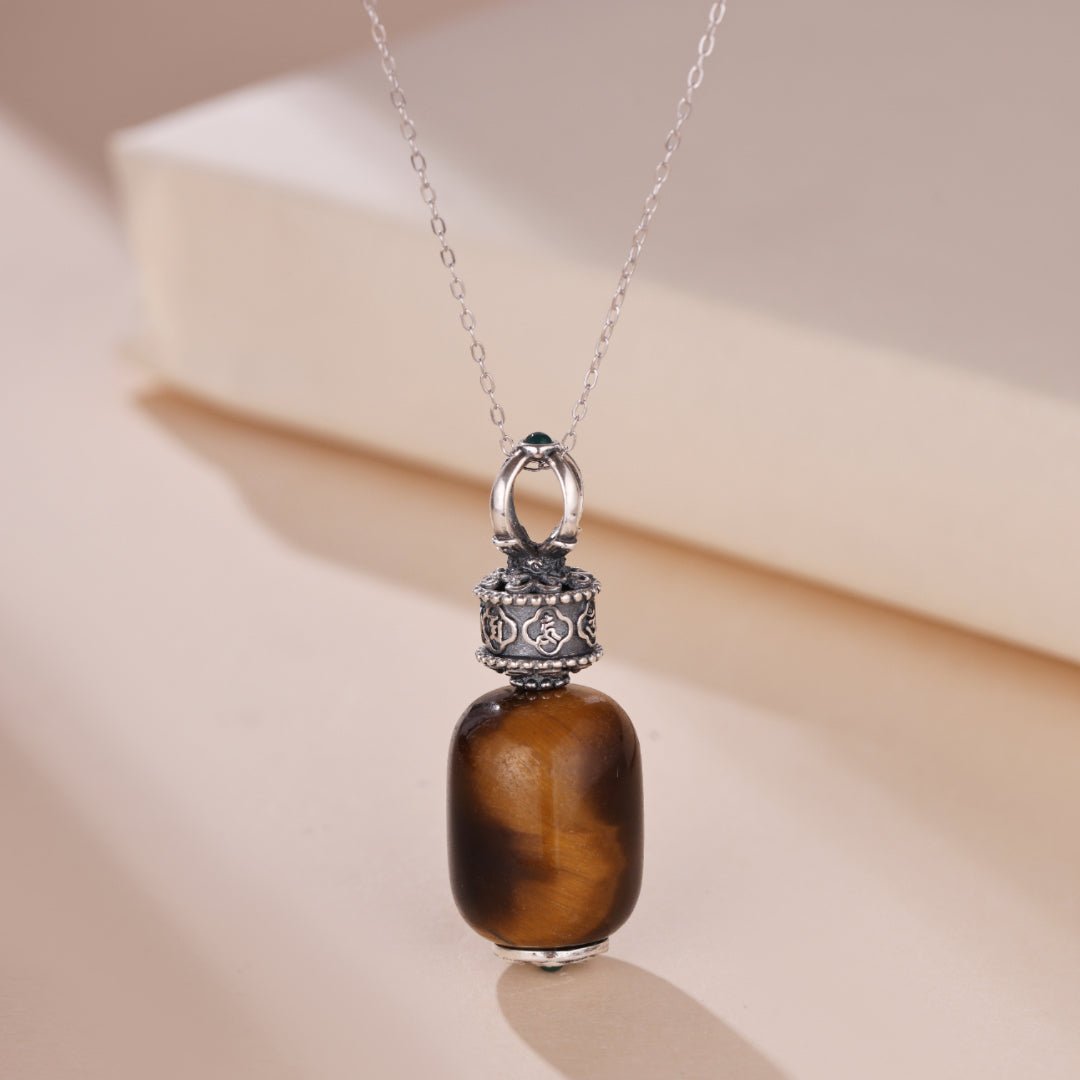 Collier Goutte Œil de Tigre Six Mantras – Bijou Argent Protection - Biloria