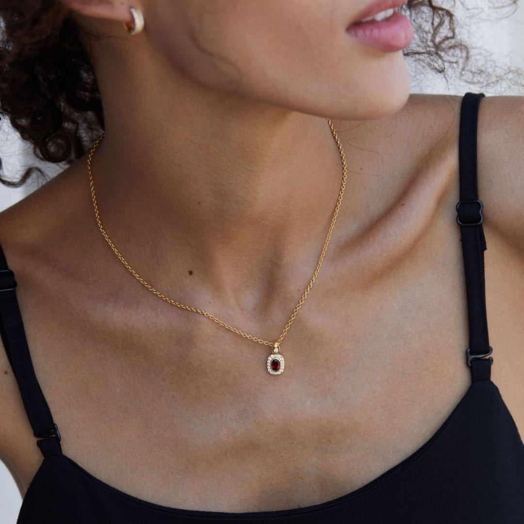 Collier Grenat Brise Douce Argent Plaqué Or - Harmonie Feng Shui - Biloria