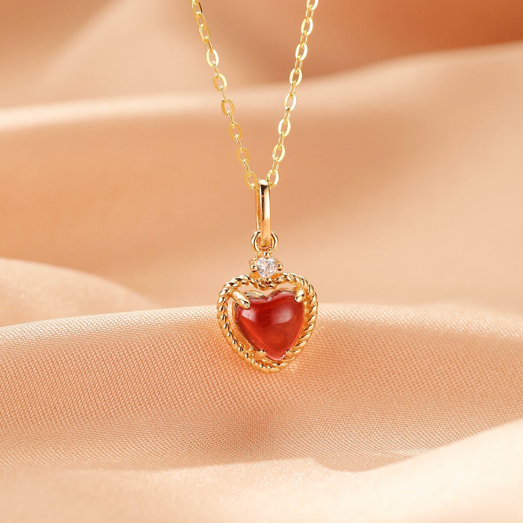 Collier Grenat Cœur Passion – Argent Plaqué Or - Biloria