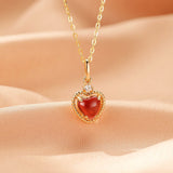 Collier Grenat Cœur Passion – Argent Plaqué Or - Biloria