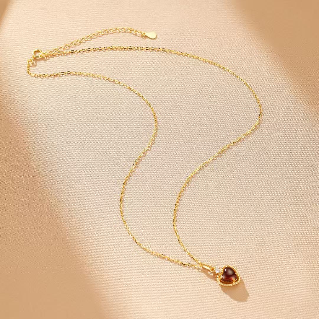 Collier Grenat Cœur Passion – Argent Plaqué Or - Biloria