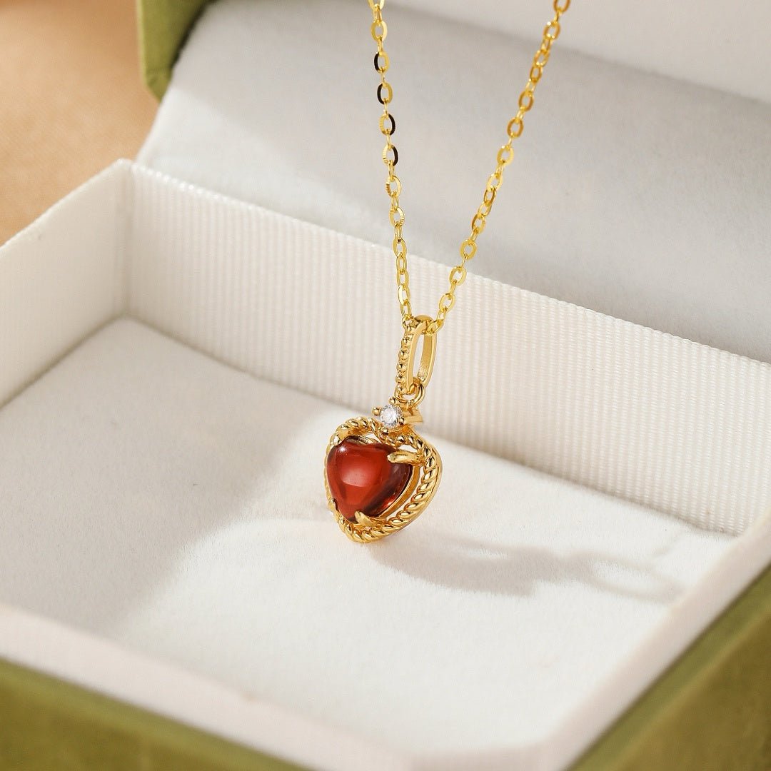 Collier Grenat Cœur Passion – Argent Plaqué Or - Biloria