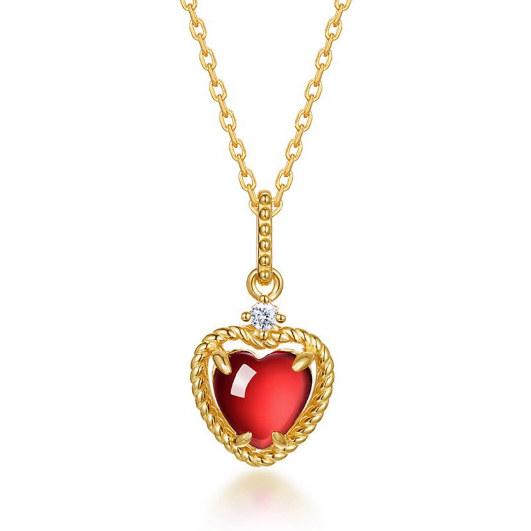Collier Grenat Cœur Passion – Argent Plaqué Or - Biloria