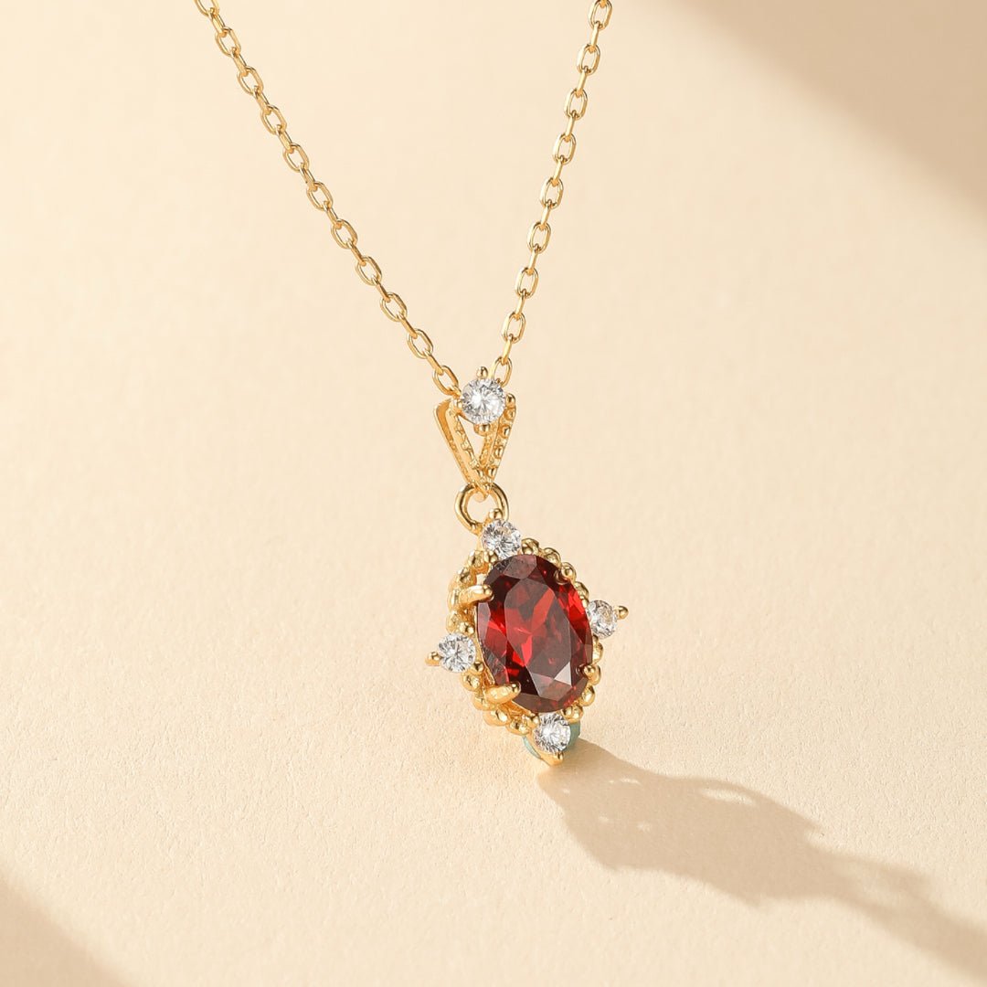 Collier Grenat Couronne en Argent Plaqué Or - Biloria