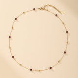 Collier Grenat et Perle – Plaqué Or 18K, Longueur Ajustable - Biloria