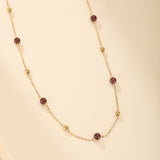 Collier Grenat et Perle – Plaqué Or 18K, Longueur Ajustable - Biloria