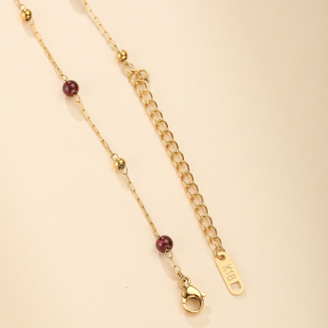 Collier Grenat et Perle – Plaqué Or 18K, Longueur Ajustable - Biloria
