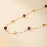 Collier Grenat et Perle – Plaqué Or 18K, Longueur Ajustable - Biloria