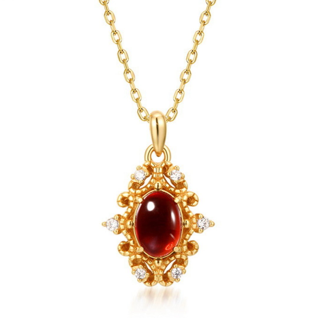 Collier Grenat Flamme Royale – Argent Plaqué Or 10K - Biloria