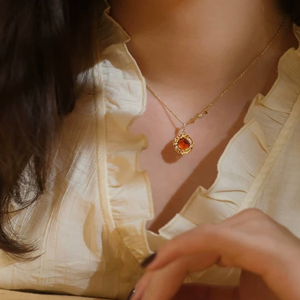Collier Grenat Jardin Enchanté Argent Plaqué Or - Biloria