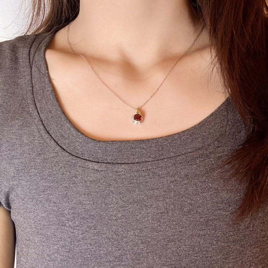 Collier Grenat Lune Étoile Argent 925 Fait Main - Biloria
