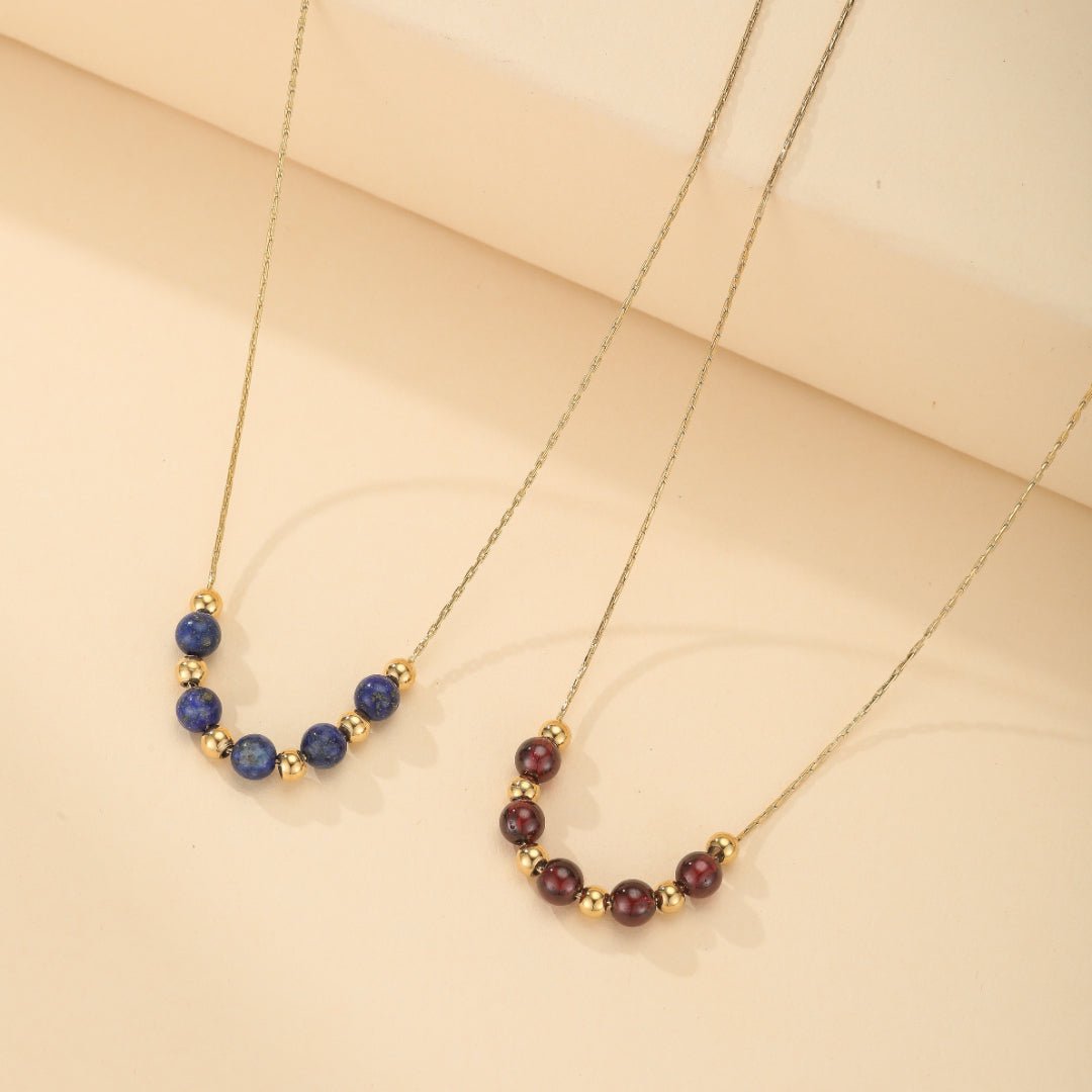 Collier Grenat ou Lapis-lazuli - Courbe d'Éclat Plaqué Or - Biloria