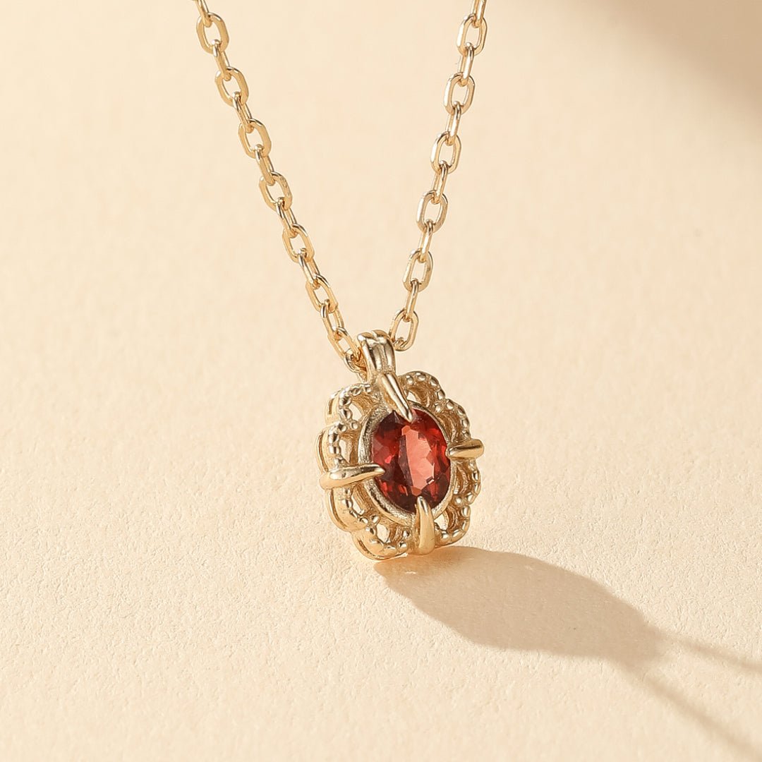 Collier Grenat Rouge Argent Plaqué Or pour Femme - Biloria