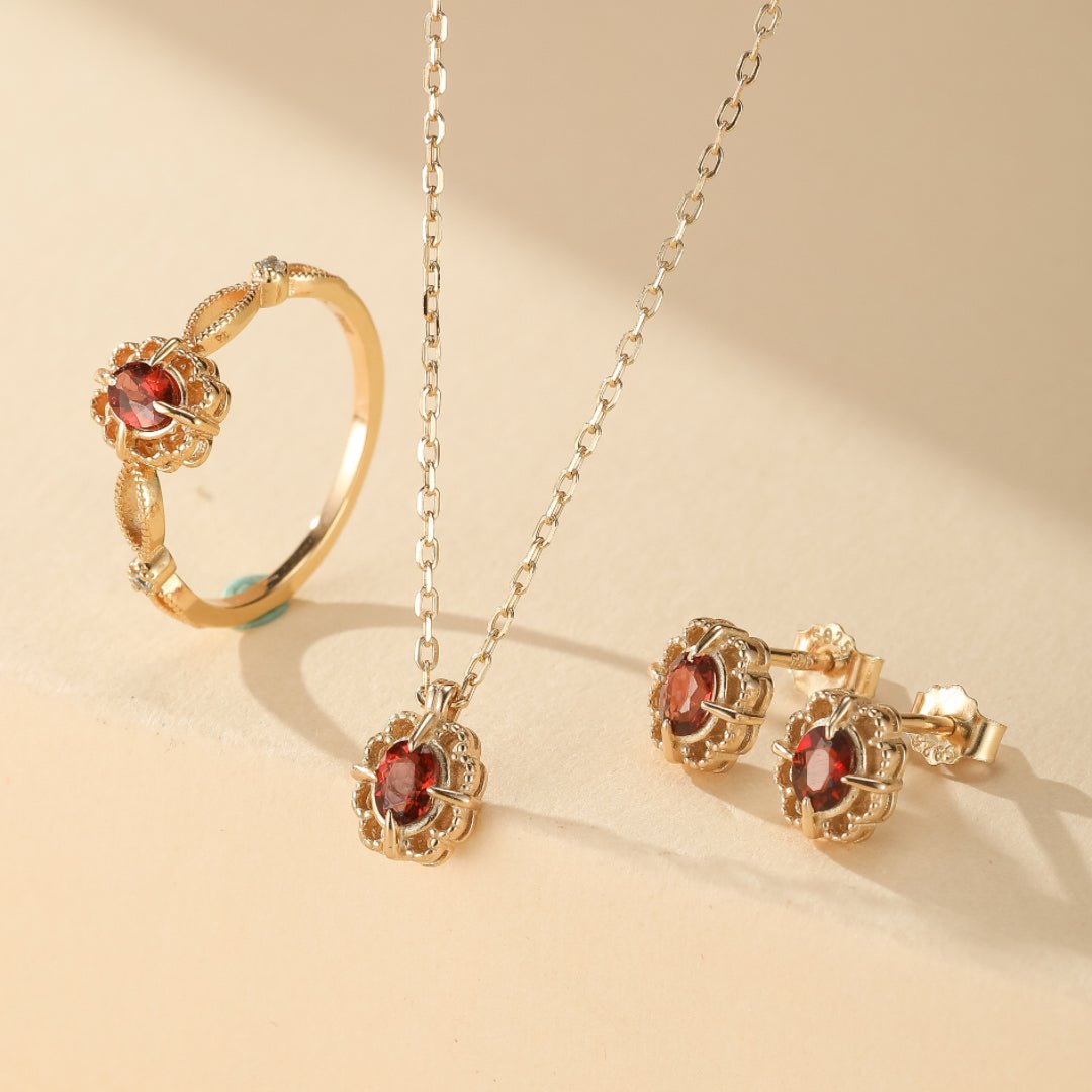 Collier Grenat Rouge Argent Plaqué Or pour Femme - Biloria