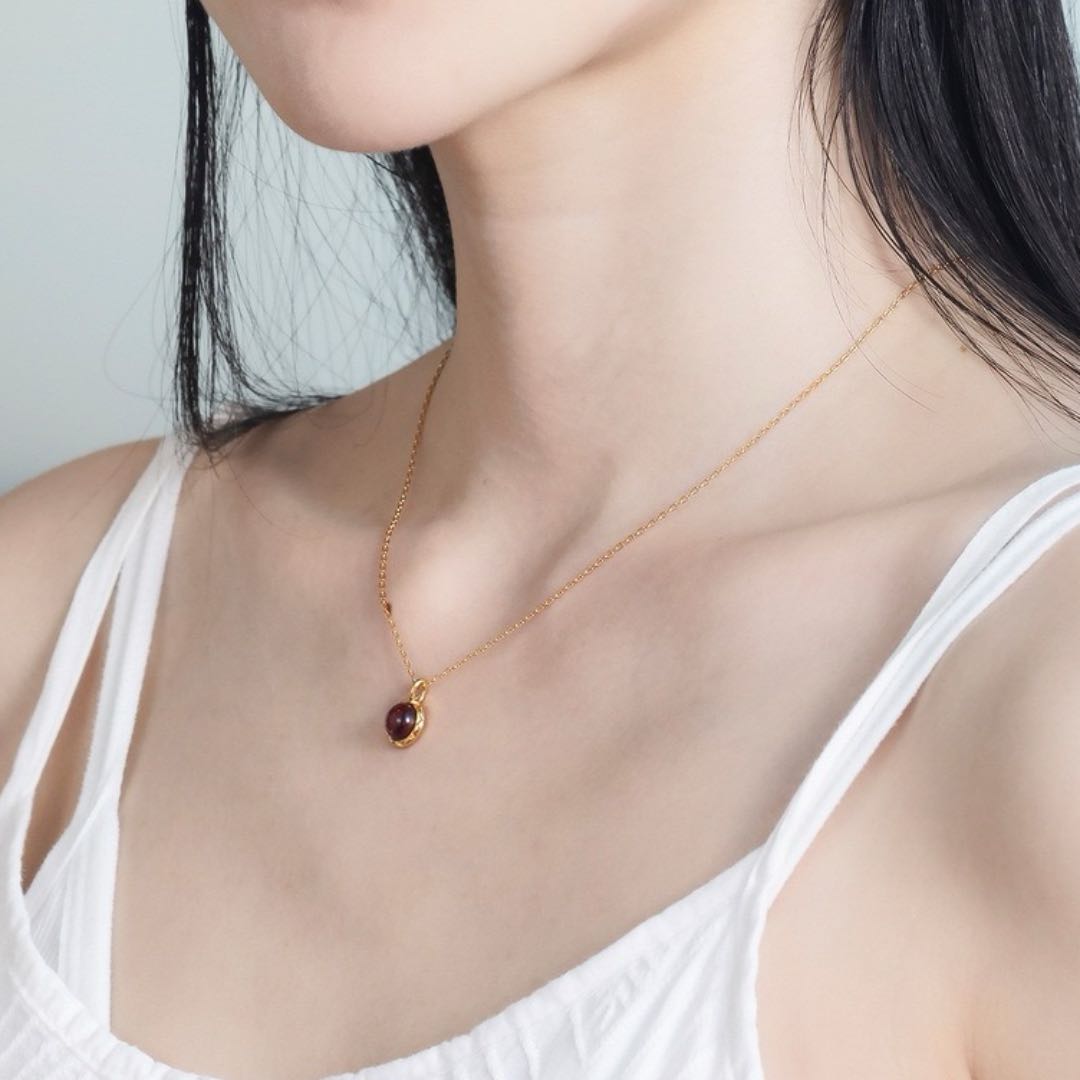 Collier Grenat Rouge Passion - Argent Plaqué Or 10K - Biloria