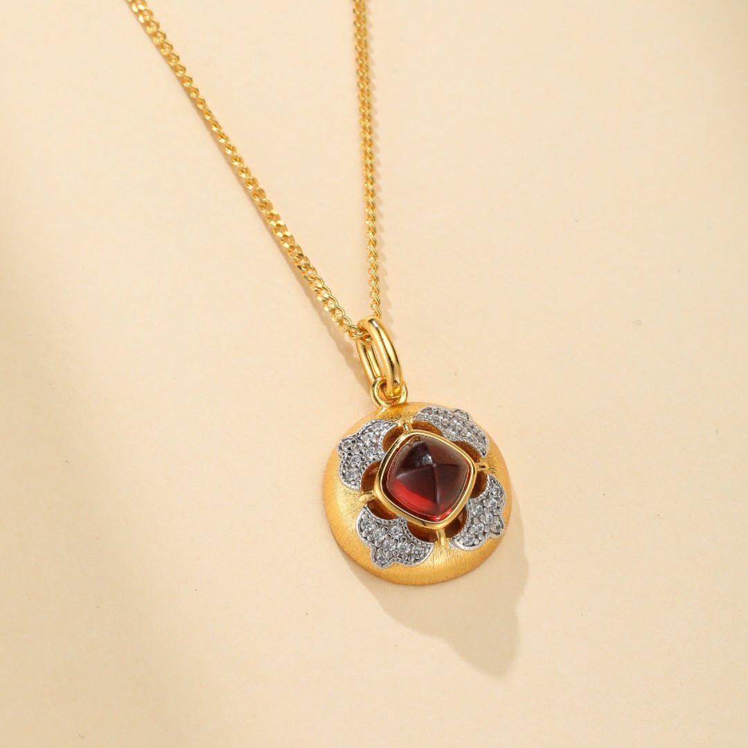 Collier Grenat Rouge Zircon Argent Plaqué Or - Biloria