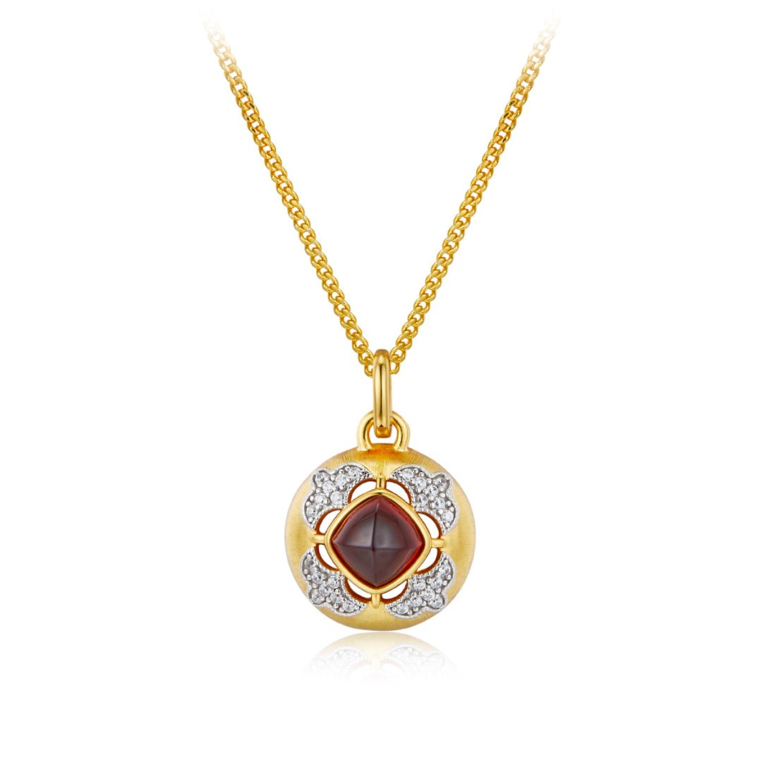 Collier Grenat Rouge Zircon Argent Plaqué Or - Biloria