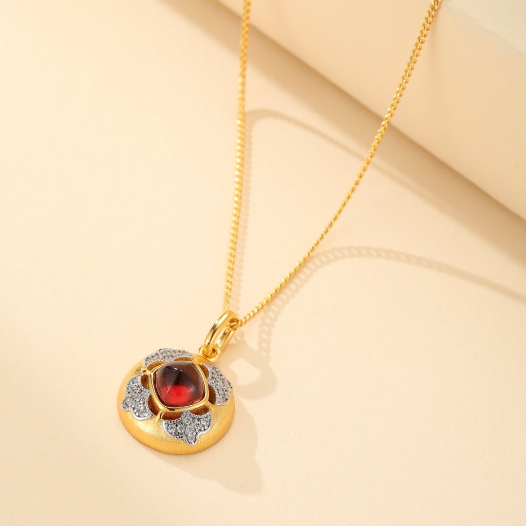 Collier Grenat Rouge Zircon Argent Plaqué Or - Biloria