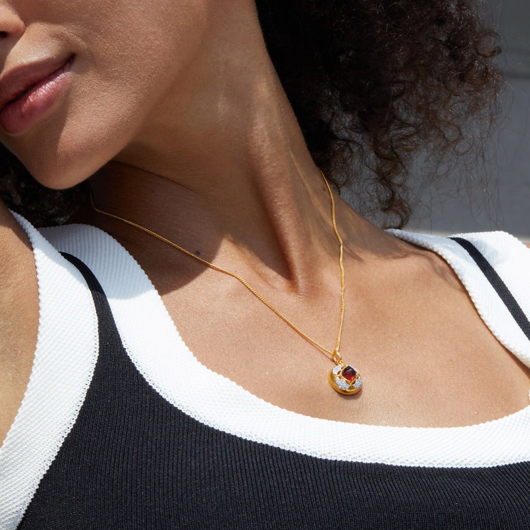 Collier Grenat Rouge Zircon Argent Plaqué Or - Biloria