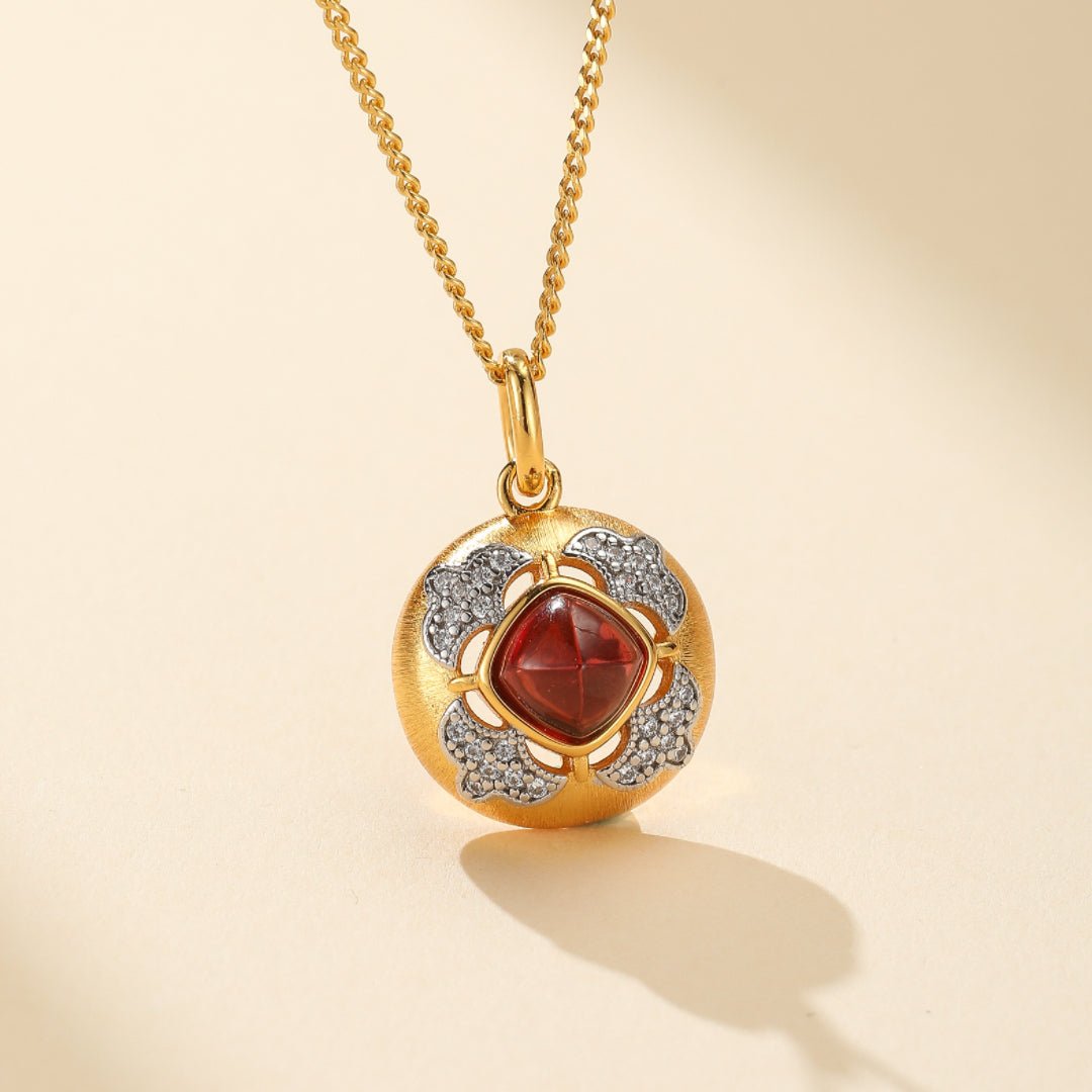 Collier Grenat Rouge Zircon Argent Plaqué Or - Biloria