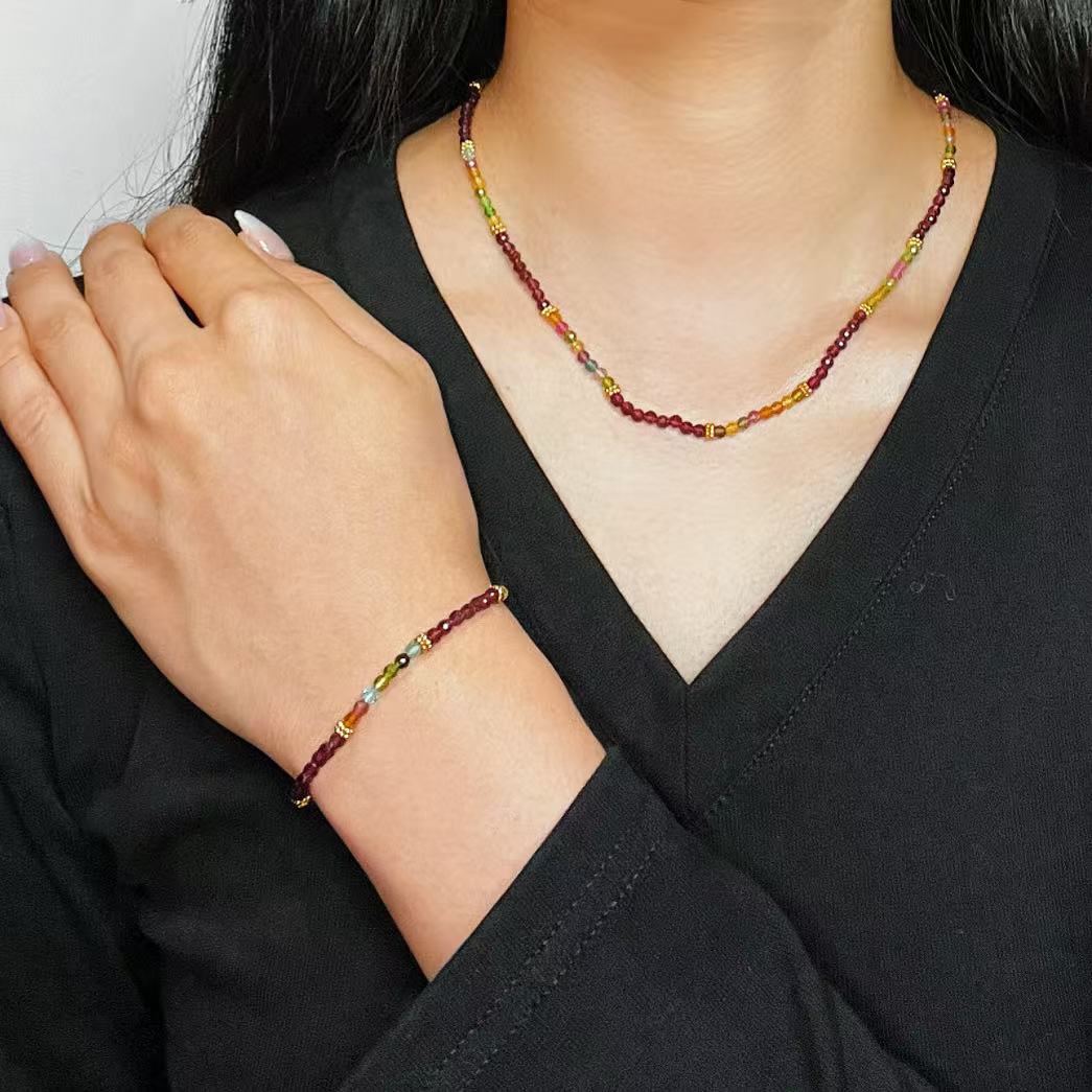 Collier Grenat Tourmaline Argent Plaqué Or – Bijou Énergétique - Biloria