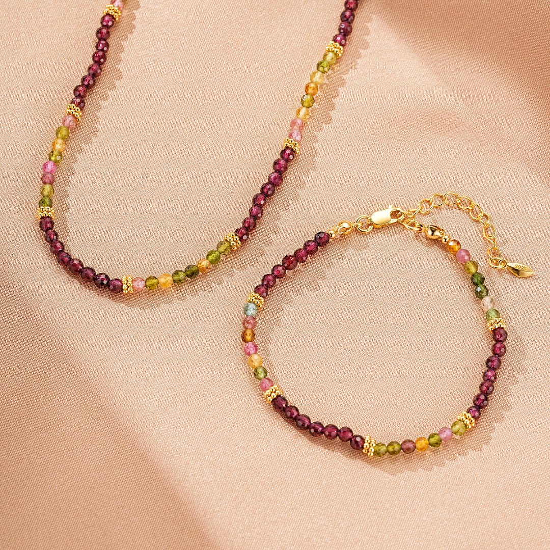 Collier Grenat Tourmaline Argent Plaqué Or – Bijou Énergétique - Biloria
