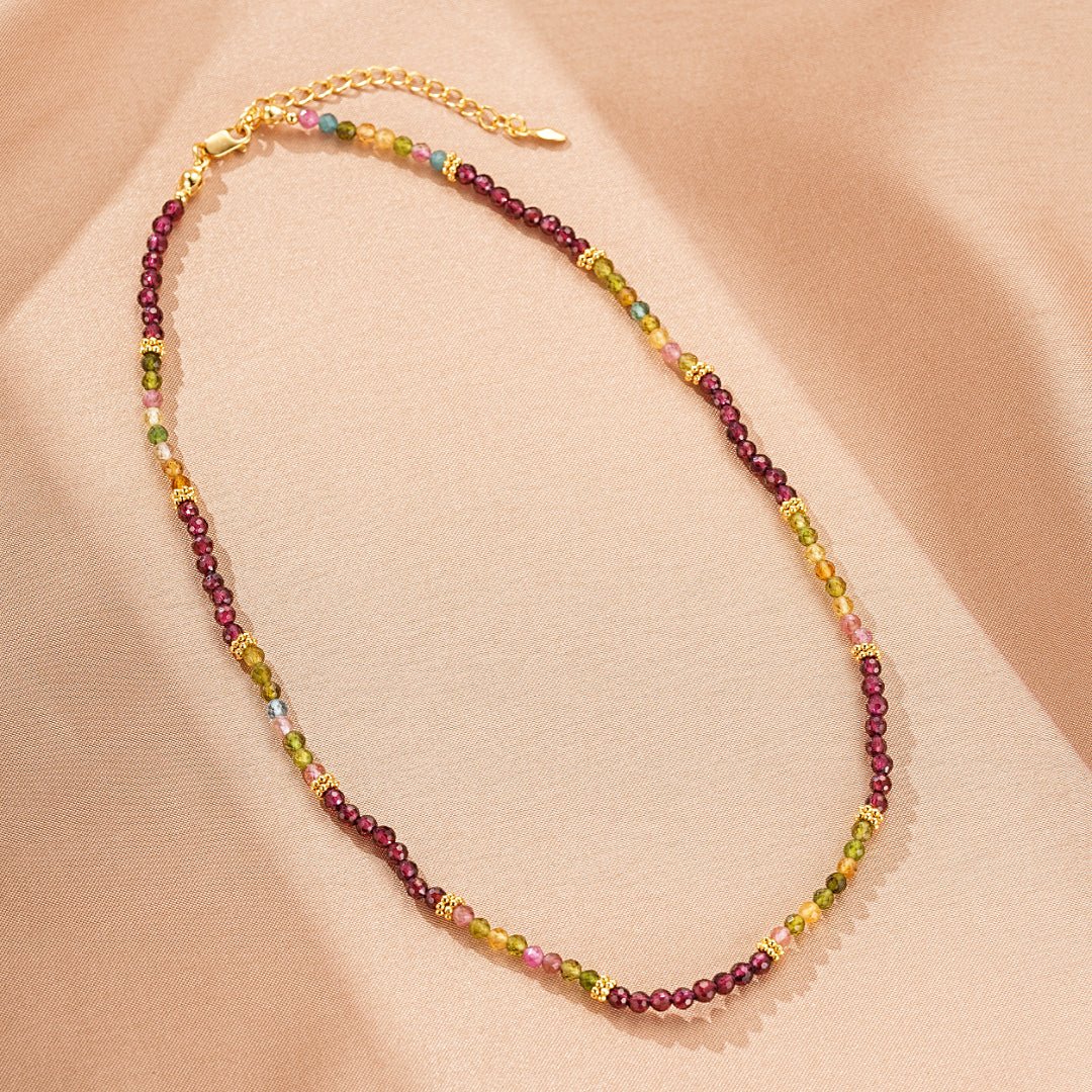 Collier Grenat Tourmaline Argent Plaqué Or – Bijou Énergétique - Biloria