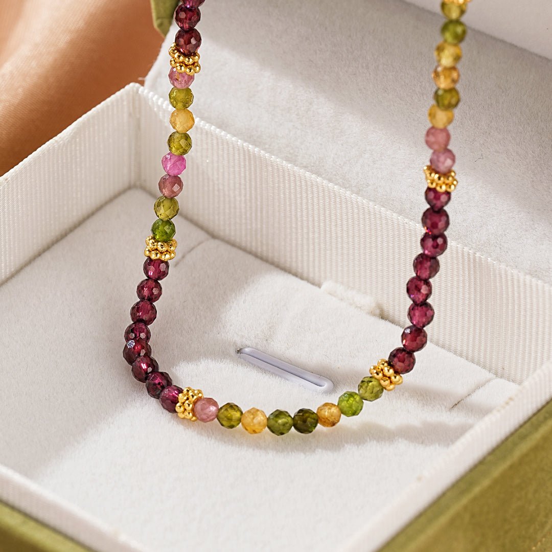Collier Grenat Tourmaline Argent Plaqué Or – Bijou Énergétique - Biloria