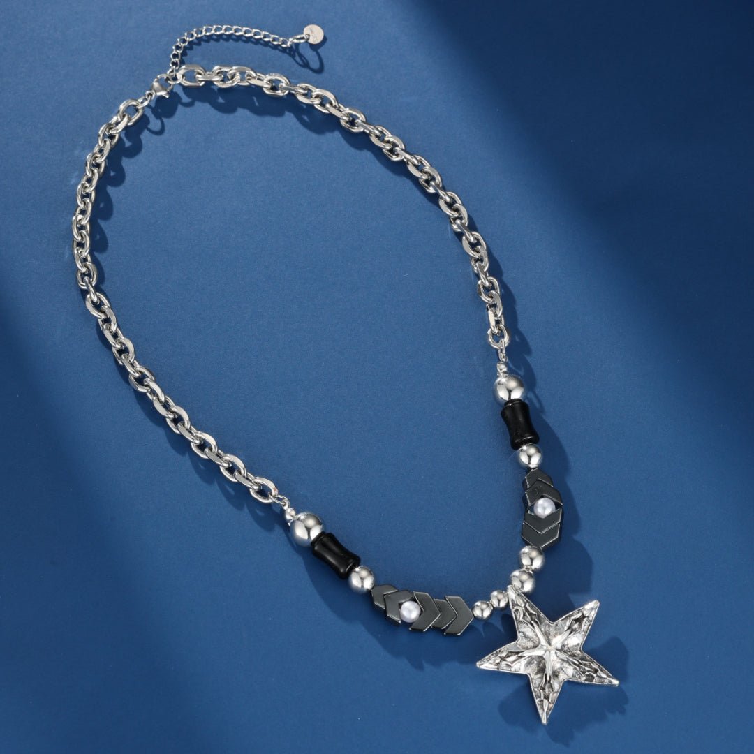Collier Hématite Homme avec Pendentif Étoile Martelée - Biloria