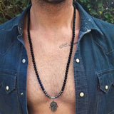 Collier Hématite Obsidienne Homme – Main Mystique Acier Inoxydable - Biloria